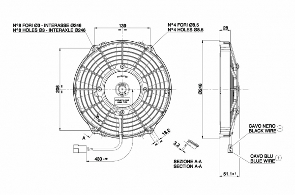Radiator Fan D247 - D225 blowing SPAL