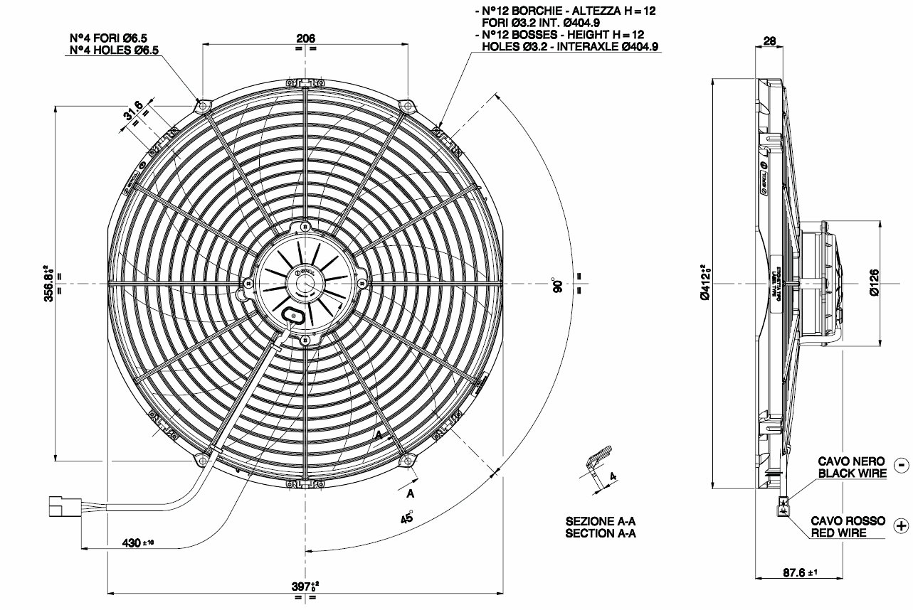 Radiator Fan D414 - D385 sucking SPAL