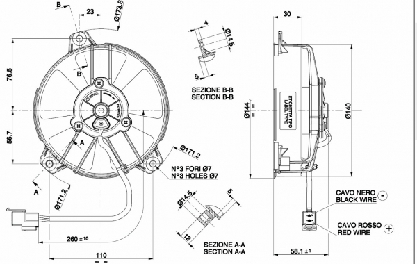 Radiator Fan D144 - D130 sucking SPAL