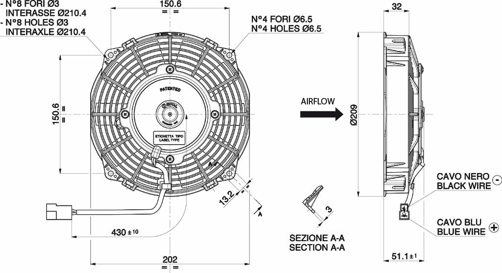 Radiator Fan D210 - D190 blowing SPAL