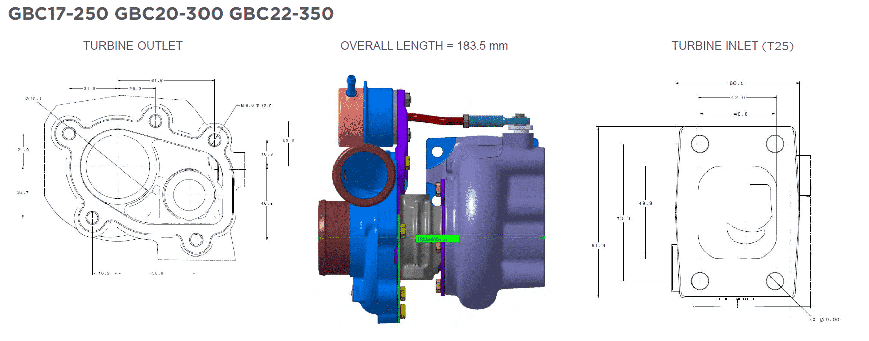 Garrett GBC17-250 Turbocharger 0.50 A/R IWG