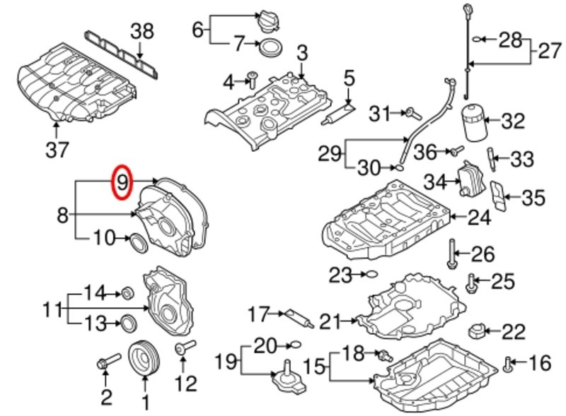 2.0L TSI EA888 Gen.3 MQB Gasket timing cover