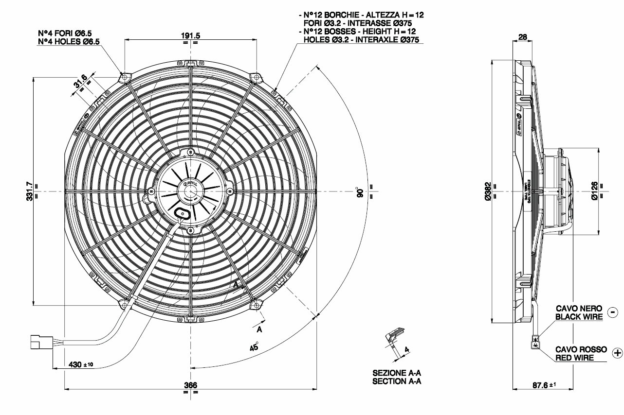 Radiator Fan D382 - D350 blowing SPAL